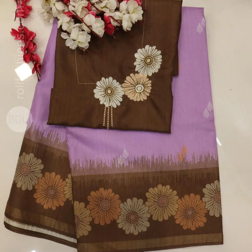 Rich chocolate brown paired with a soft lavender,lilac
