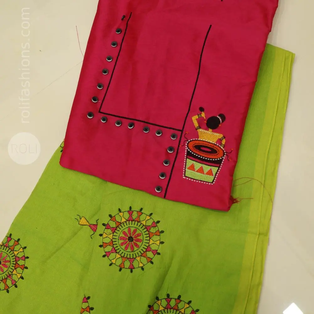 Pastel green with warli embroidery