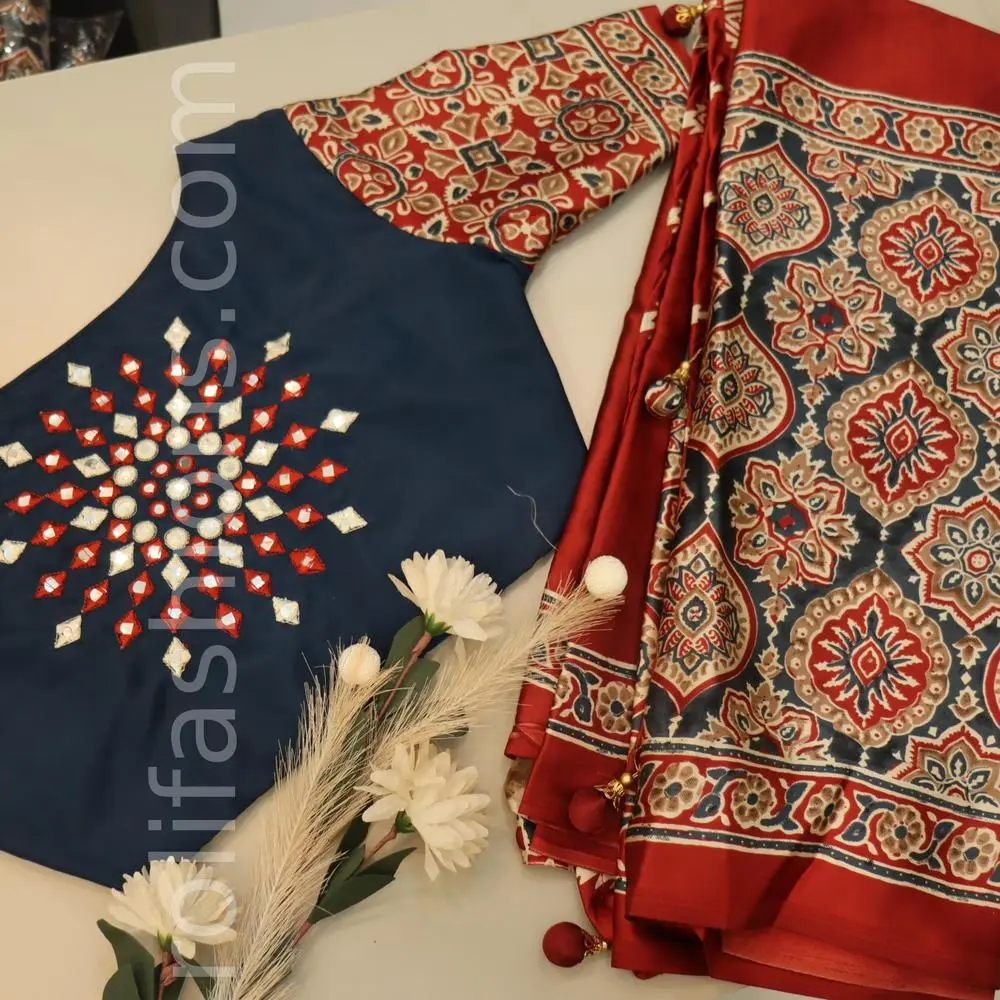 Red and Aegean Blue Modal saree