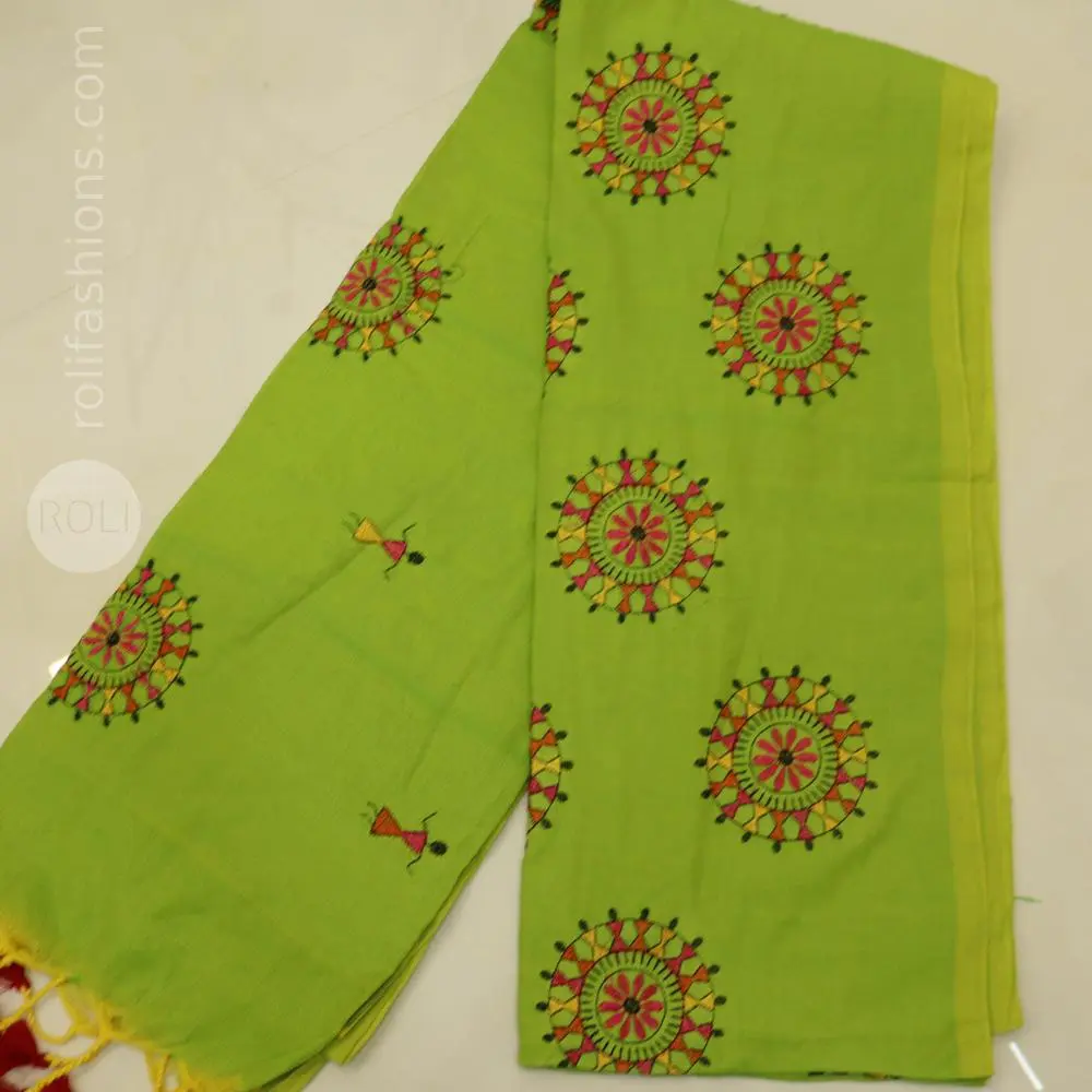 Pastel green with warli embroidery