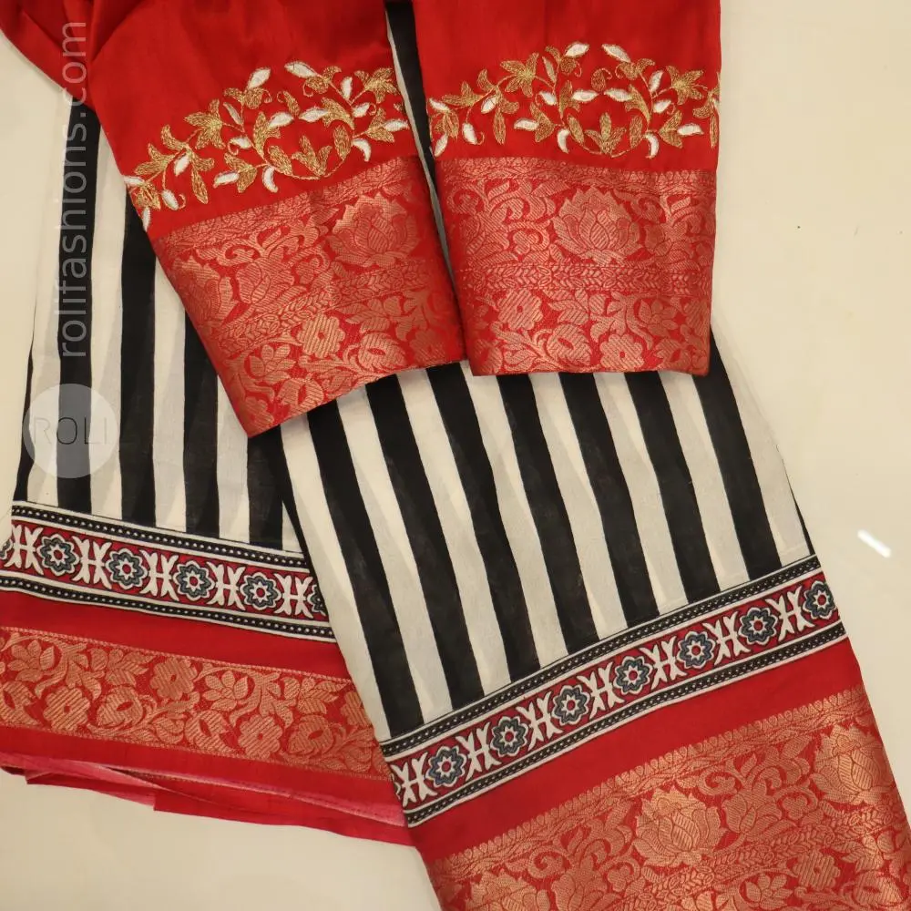 White and black stripes with red border