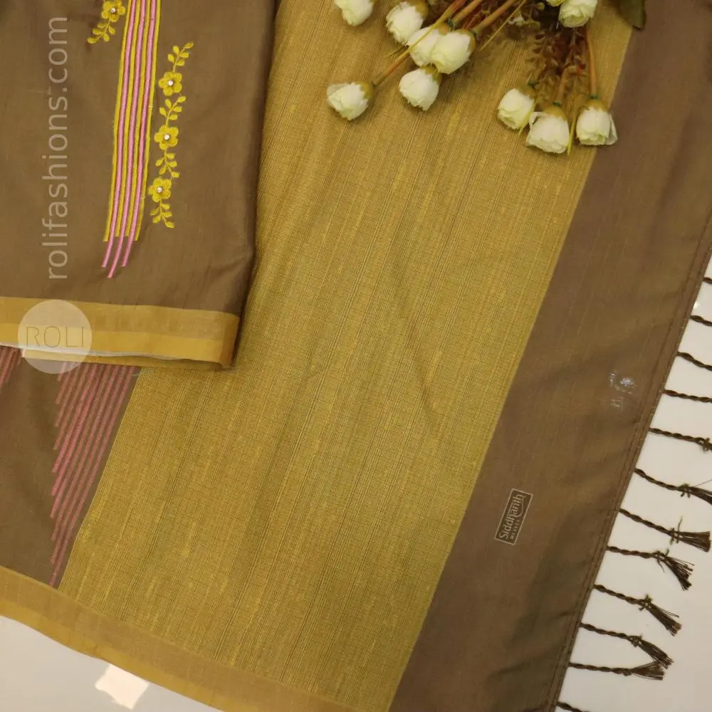 Greeny chocolate brown with warm, elegant contrasts