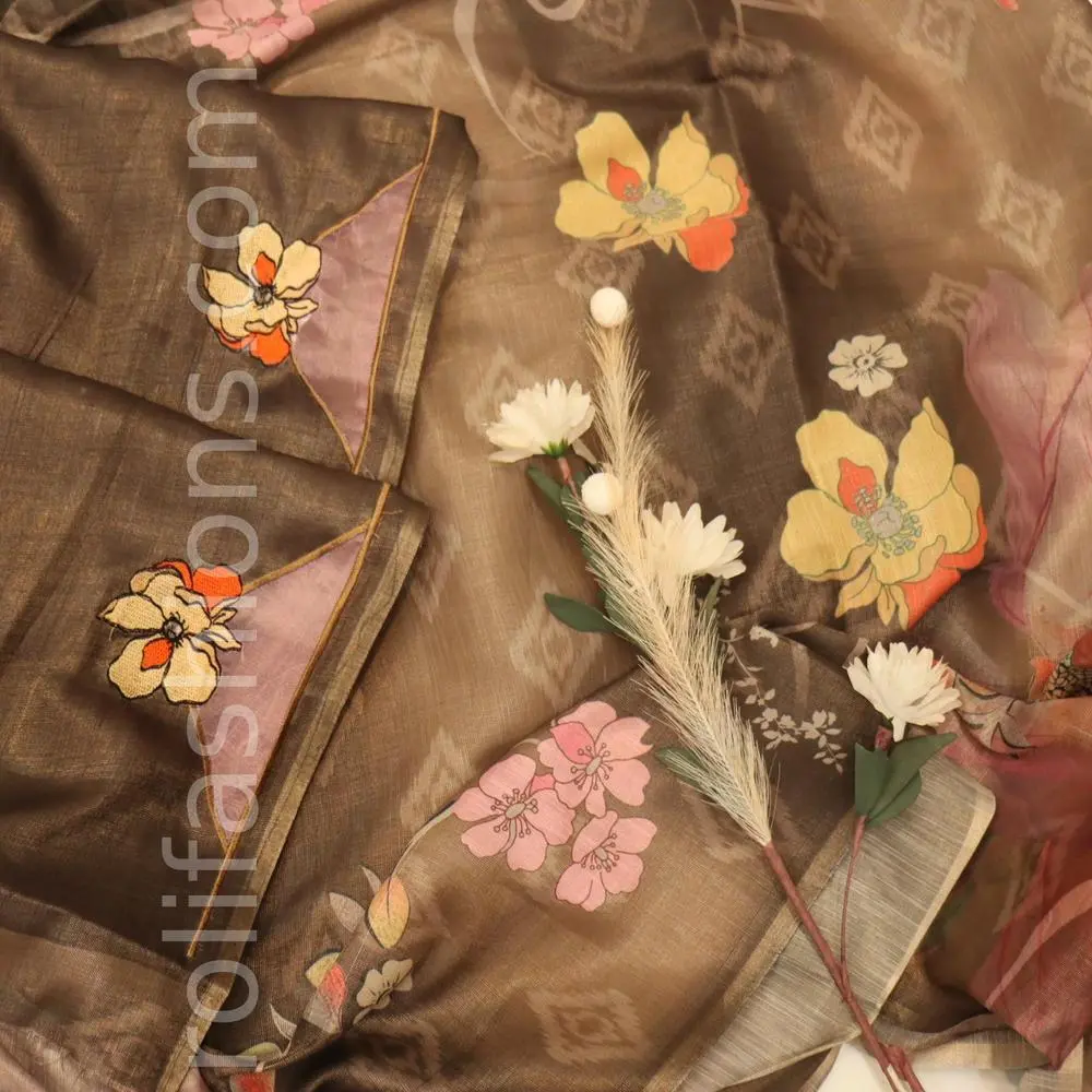 Three shades of brown with  floral print