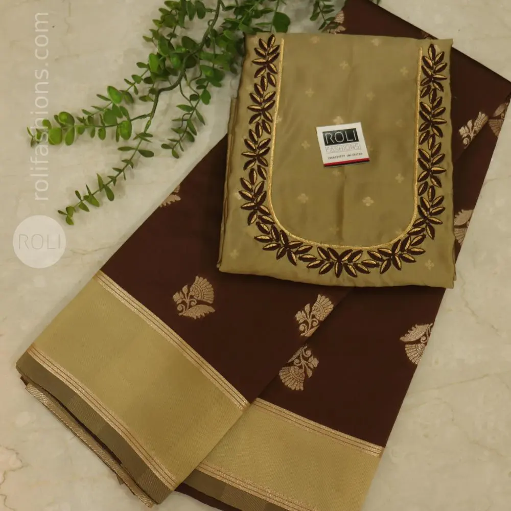 Coffee powder brown saree with light dried moss border