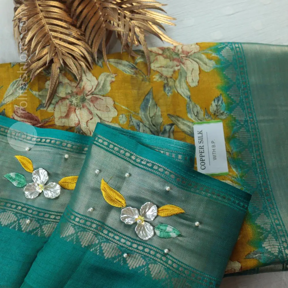 Yellow Saree with Aquamarine Blue Blouse
