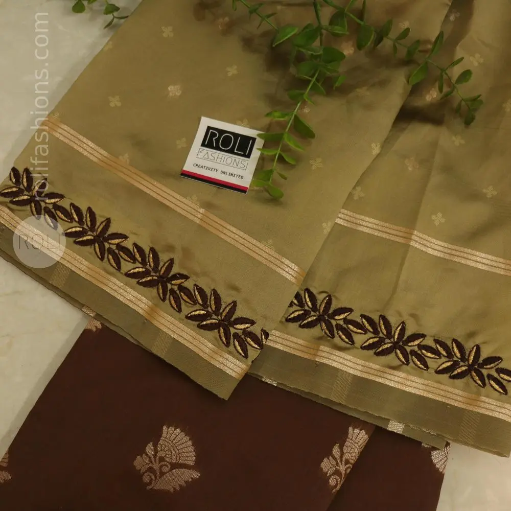 Coffee powder brown saree with light dried moss border