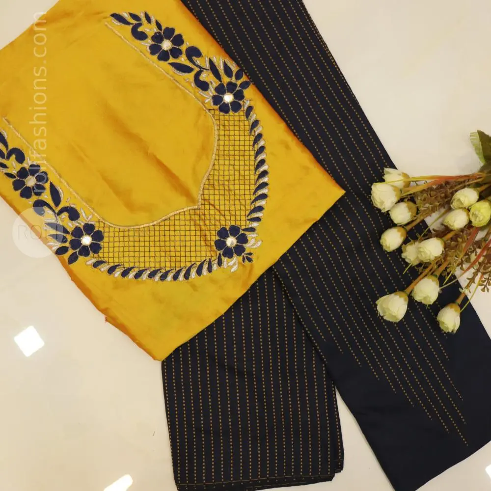 Nevy blue with Golden yellow blouse
