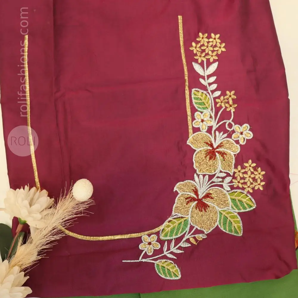 Gram green with maroon pallu and blouse