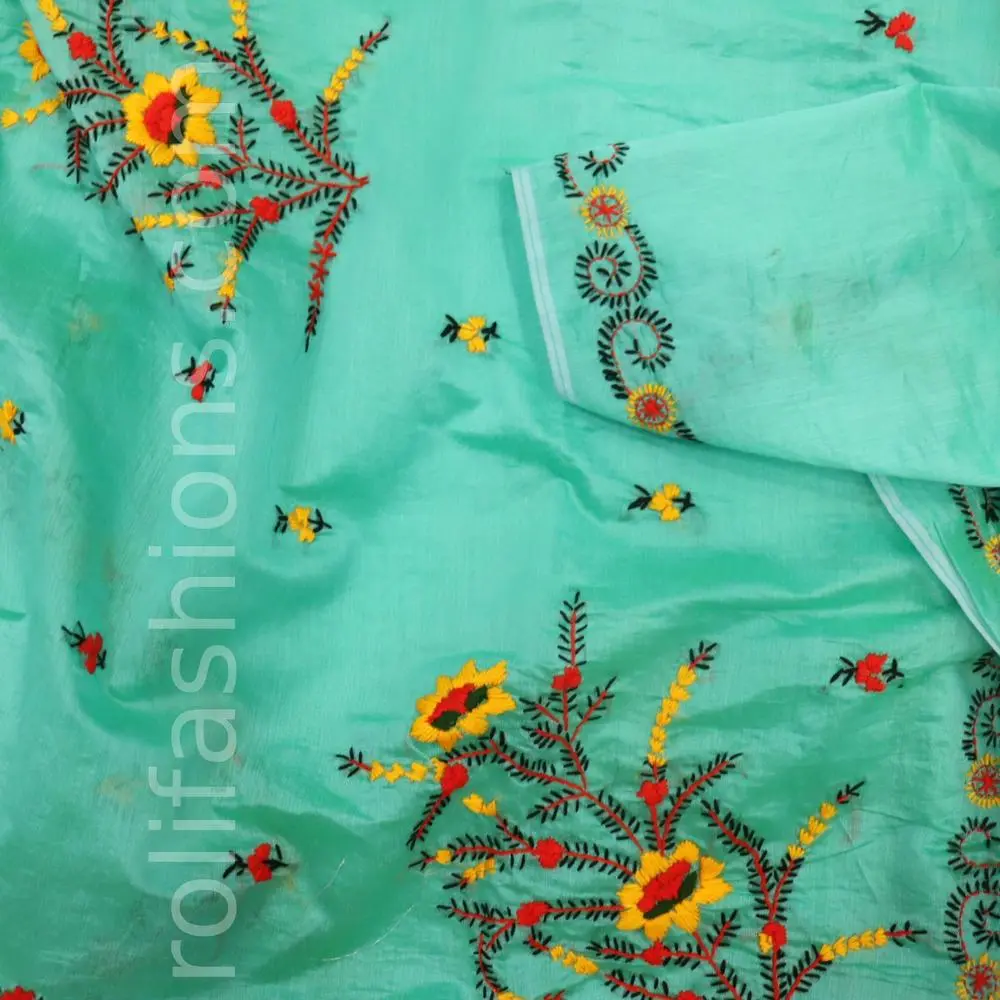 Pastel blue with yellow thread handwork