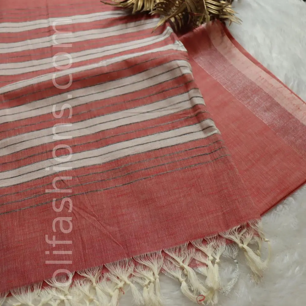 Flemingo peach cotton saree
