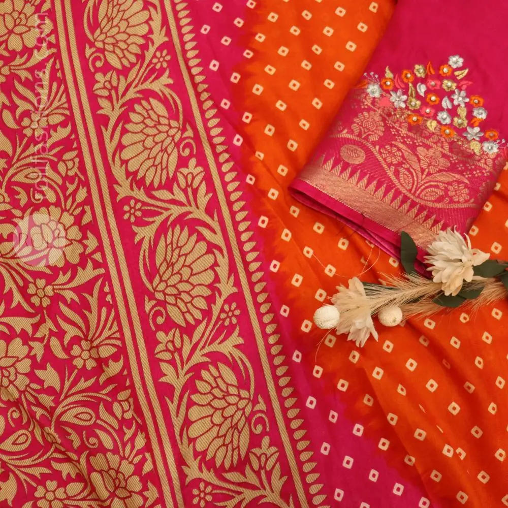 Vibrant Pink & Orange Traditional Saree with Designer Blouse