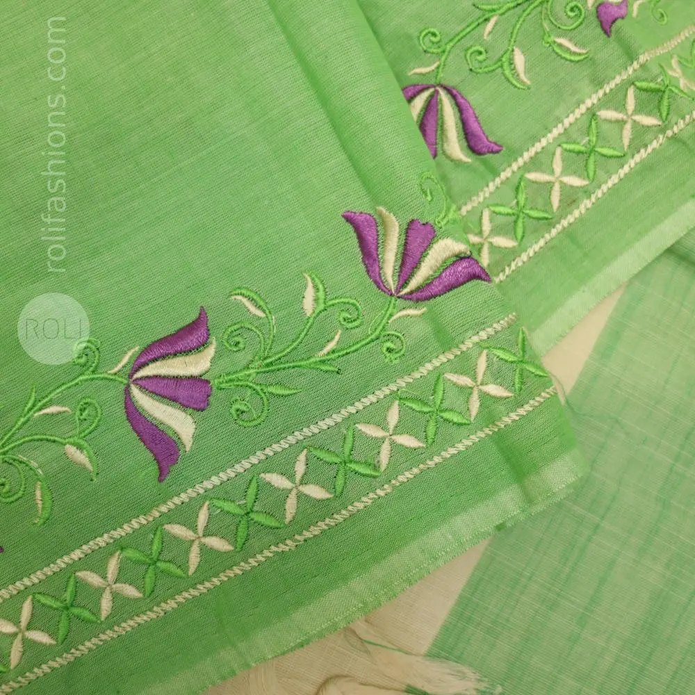 Cream White Saree and Green Blouse