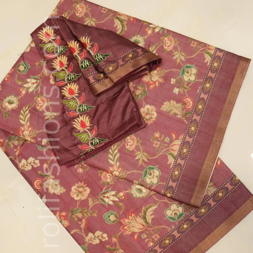 Rouge pink colour saree with designer blouse
