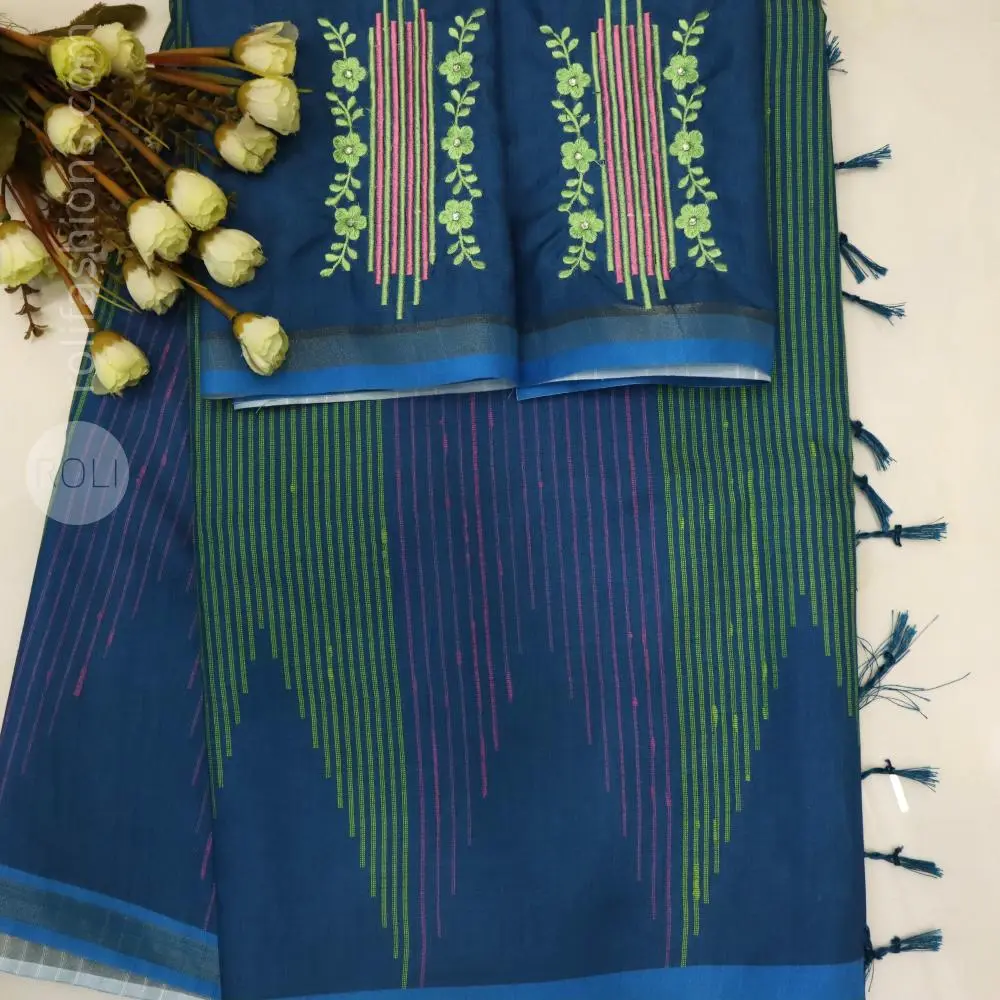 Rich deep teal-blue with Rose pink stripes