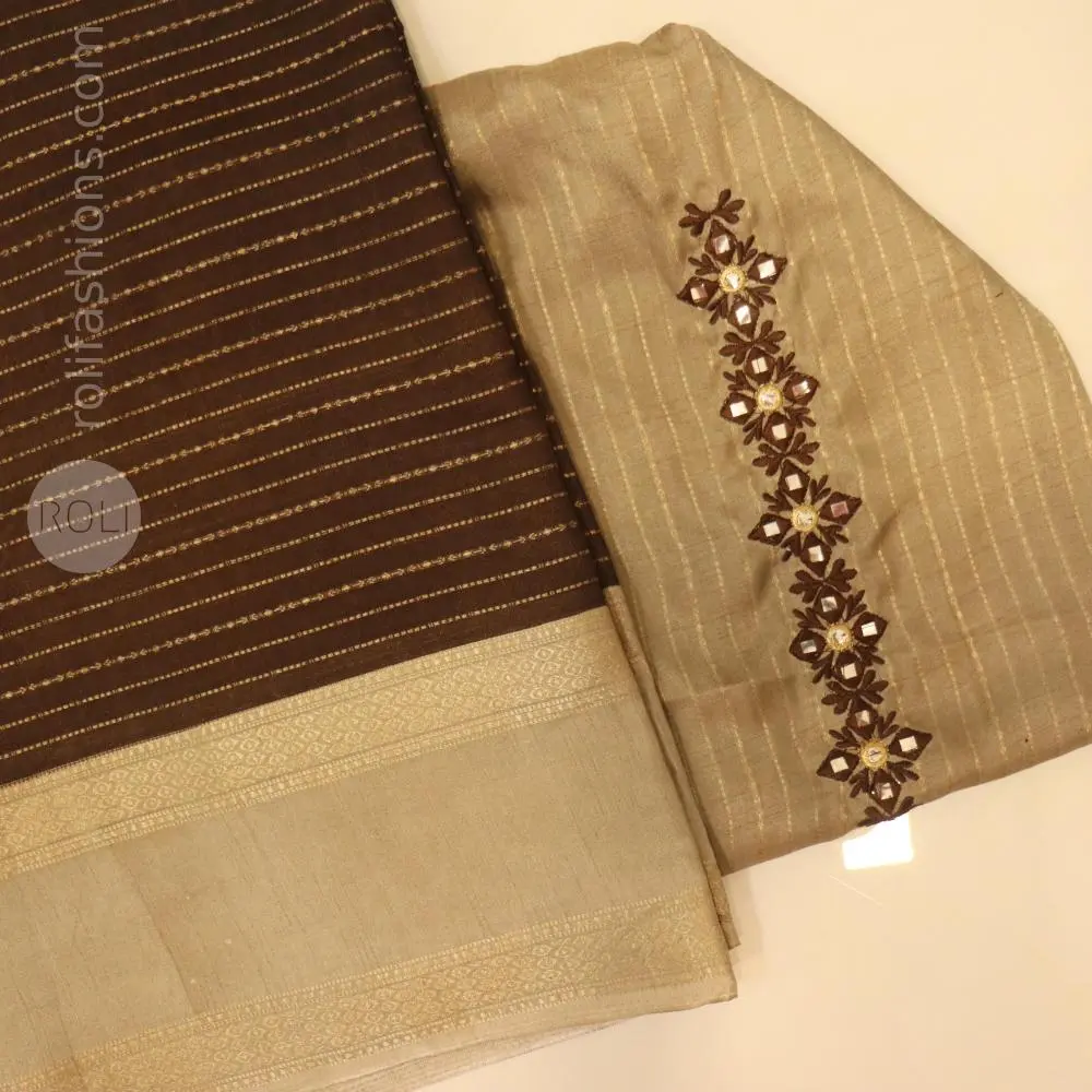 Coffee powder brown saree with light dried moss border
