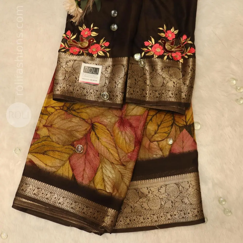 Dried yellow leaves with coffee Brown border