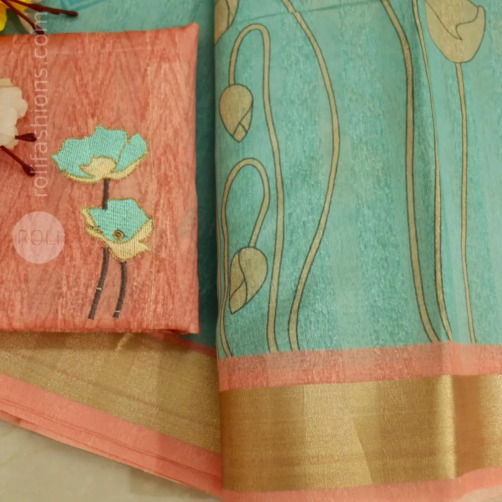 Aqua teal body paired with a dusty peach