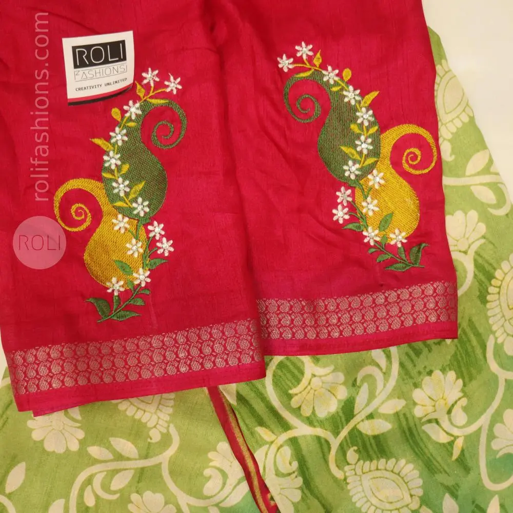 Three shades of green with kempu border