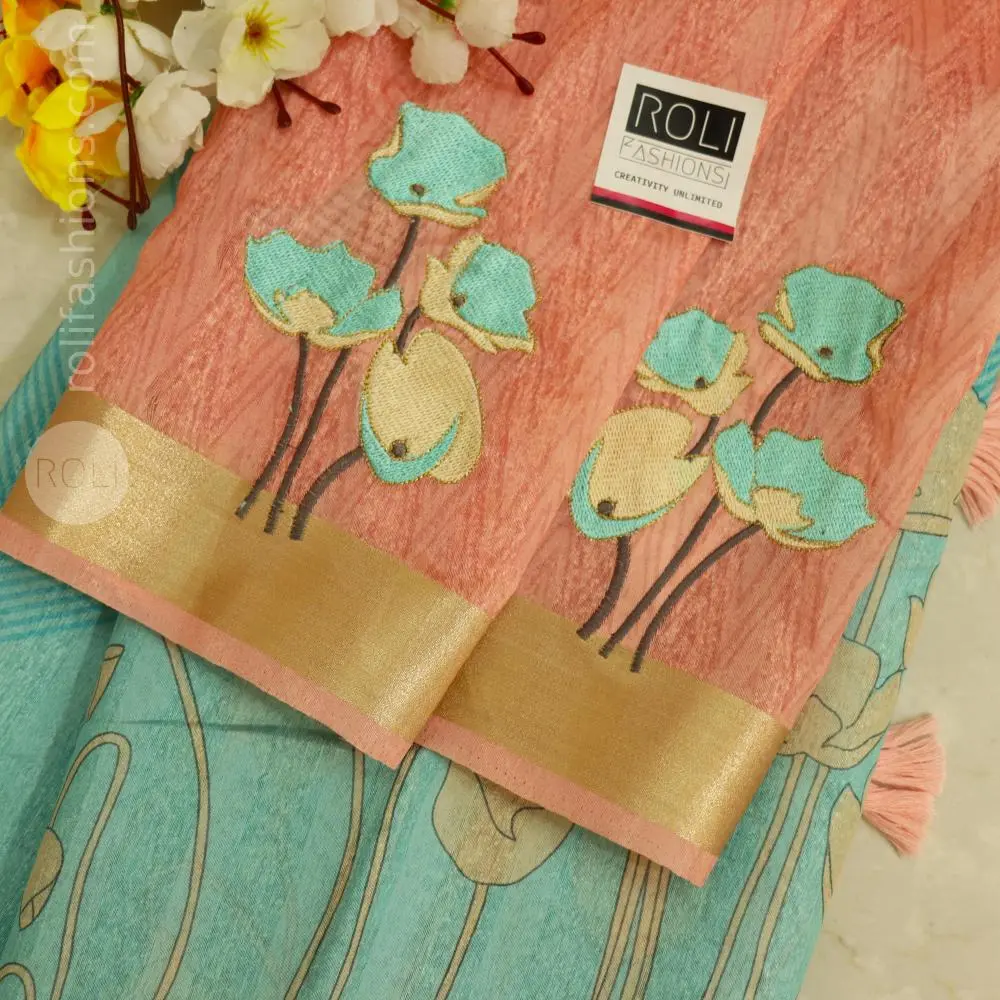 Aqua teal body paired with a dusty peach