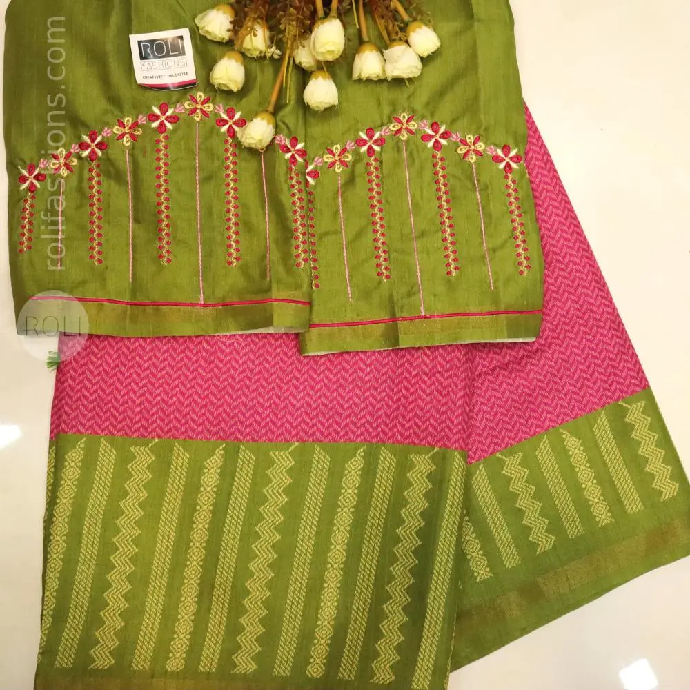 Rani Pink & Olive Green with Gold Zari