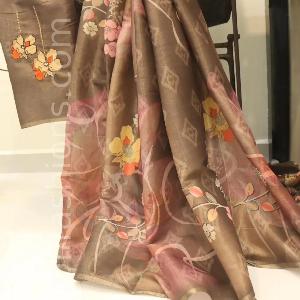 Three shades of brown with  floral print