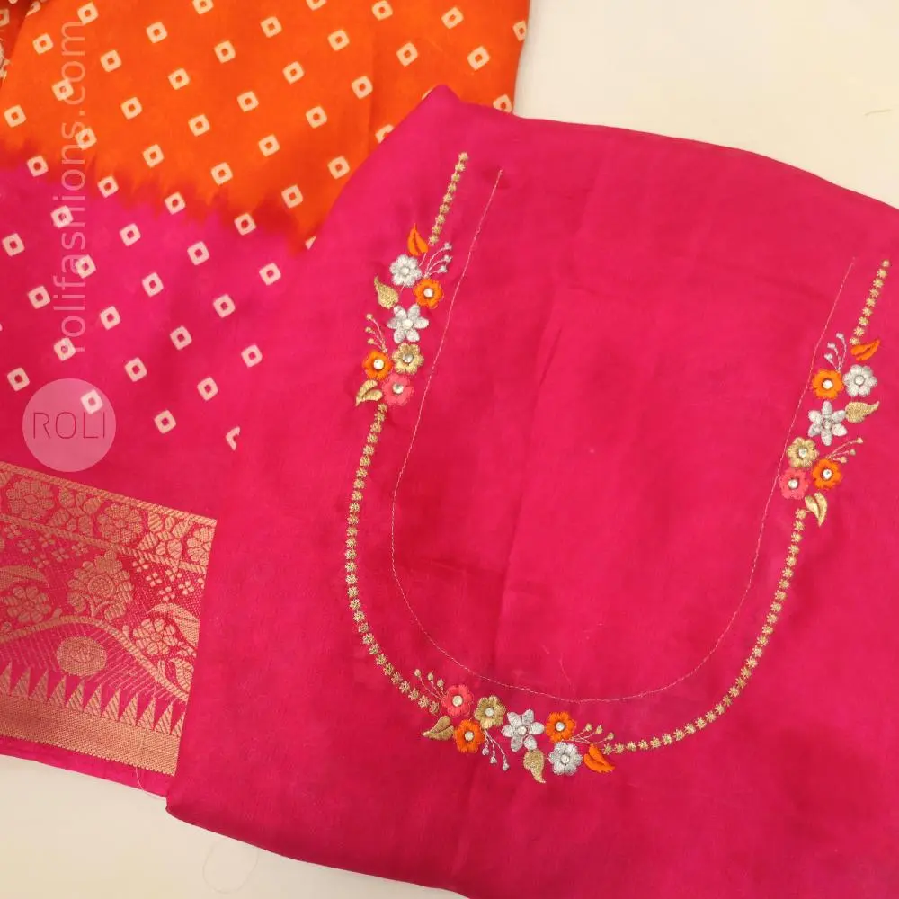 Vibrant Pink & Orange Traditional Saree with Designer Blouse