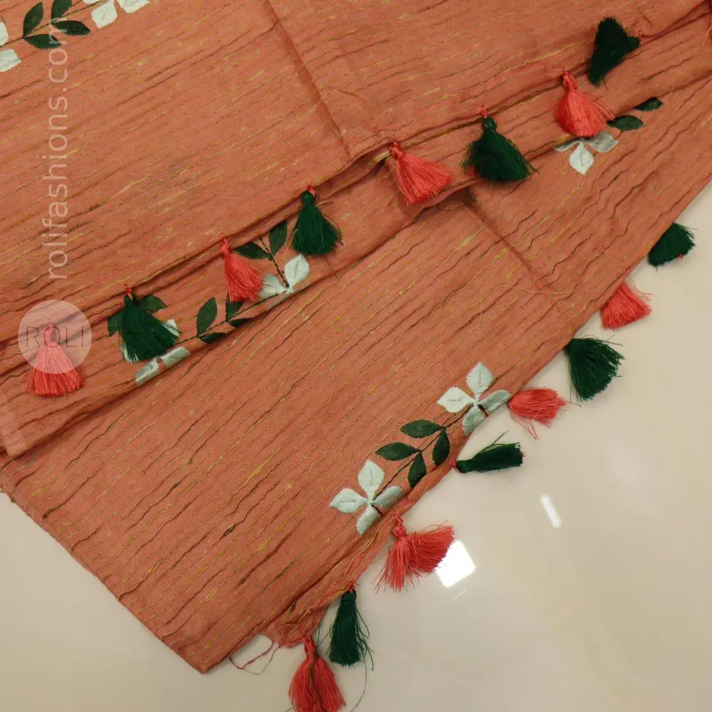 Terracotta Peach saree with Teal Blue blouse