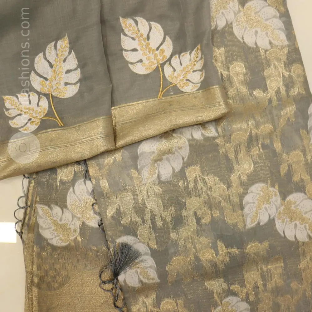 Stunning celebrity grey saree with  silver border