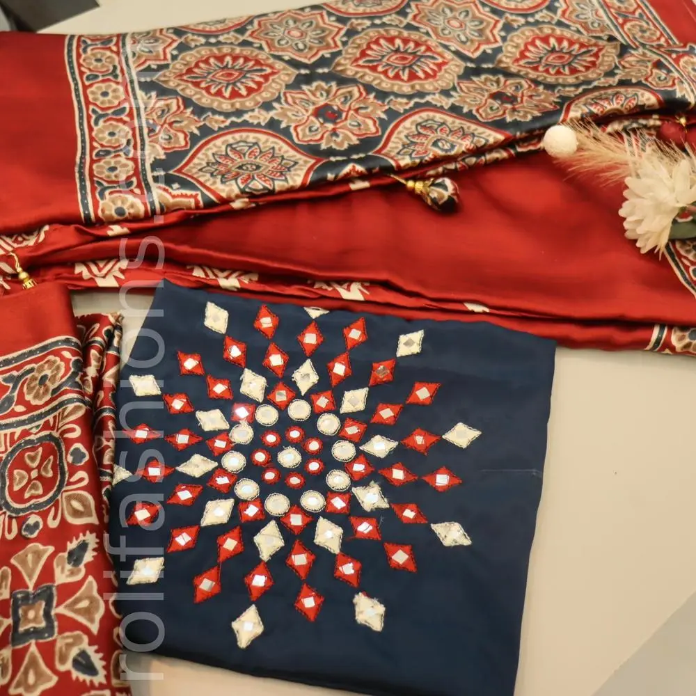 Red and Aegean Blue Modal saree