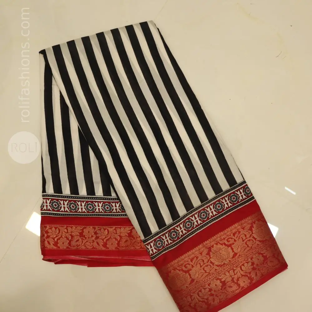 White and black stripes with red border