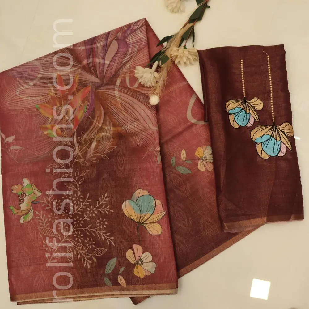 Onion skin triple tone sareewith designer blouse