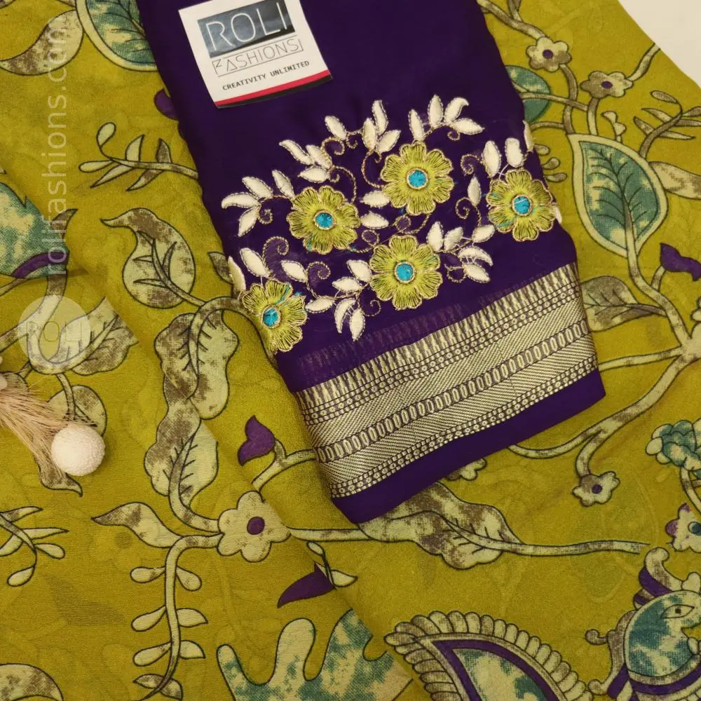 Mustard olive body and royal purple blouse