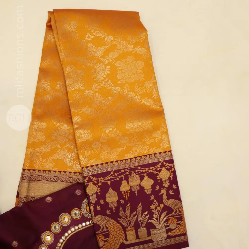 Mango goddess yellow with wine border