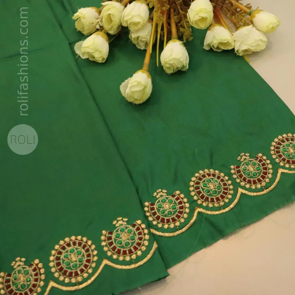 Deep Emerald Green with gold and green embroidery