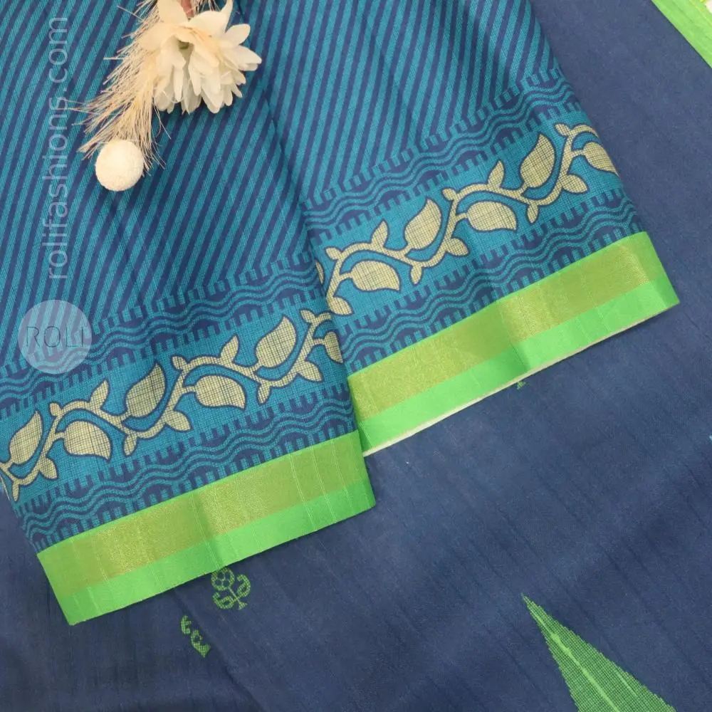 Navy blue shade, beautifully accented with a parrot green border