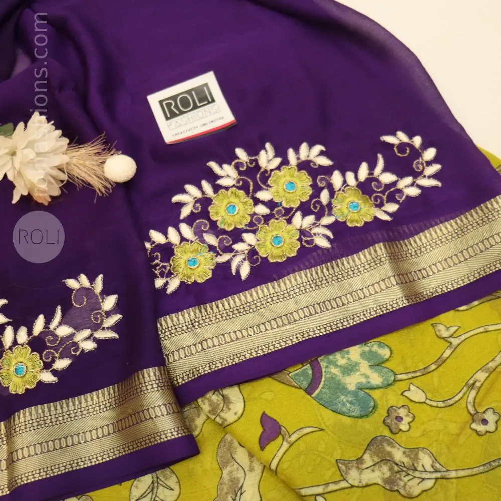 Mustard olive body and royal purple blouse