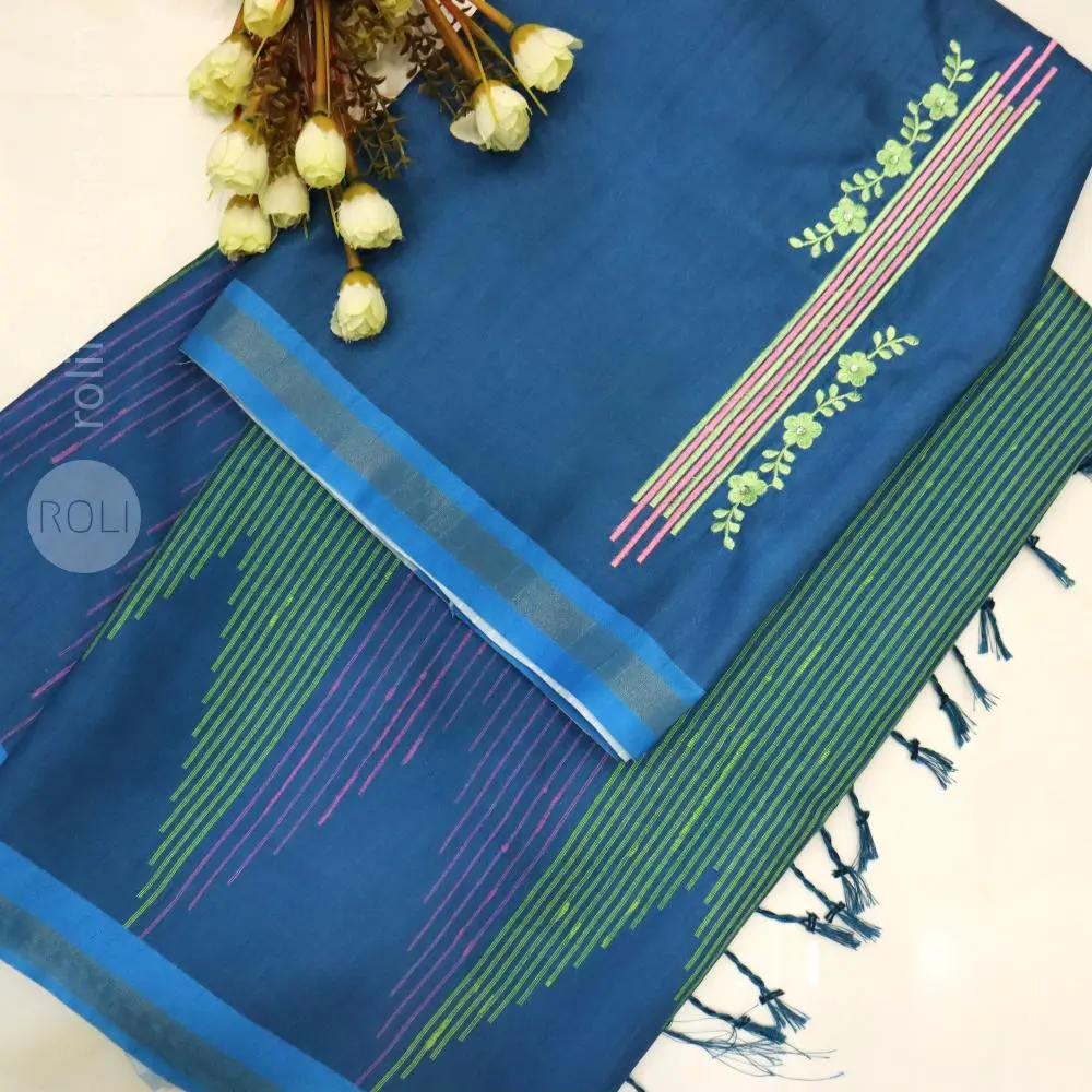Rich deep teal-blue with Rose pink stripes