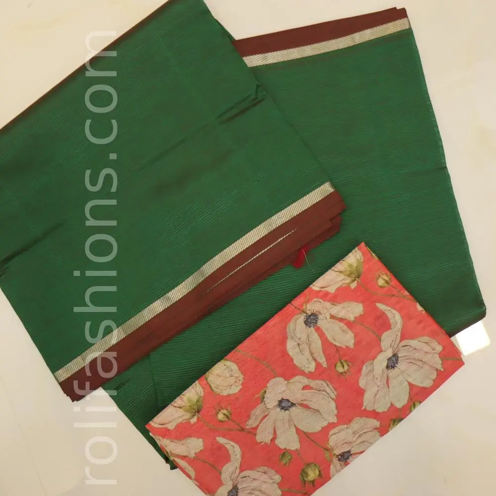 Green saree with maroon border ,Two blouse concept