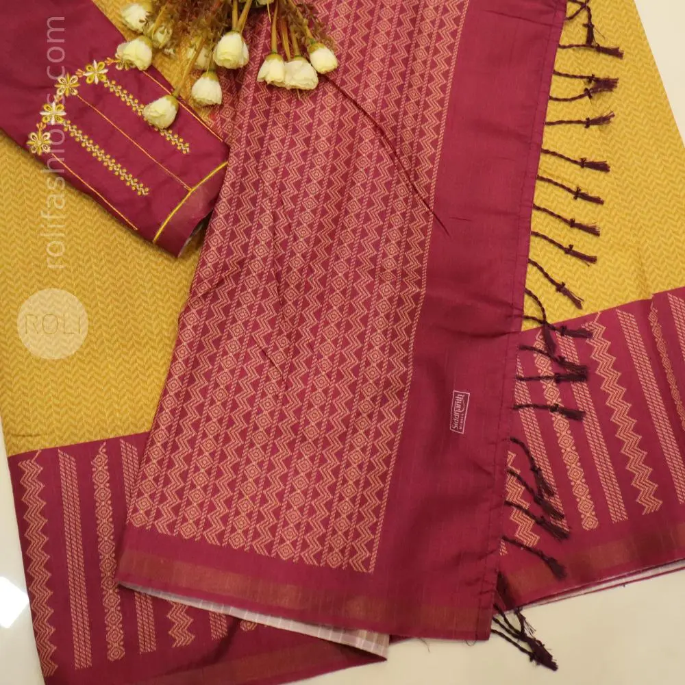 Mustard Yellow & Maroon with Gold Zari