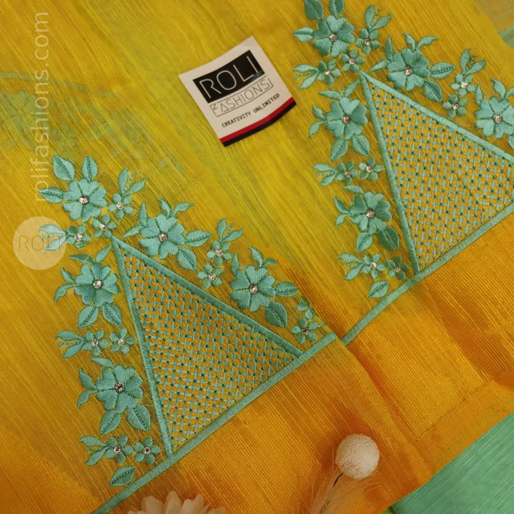 Aquamarine blue with yellow tower border