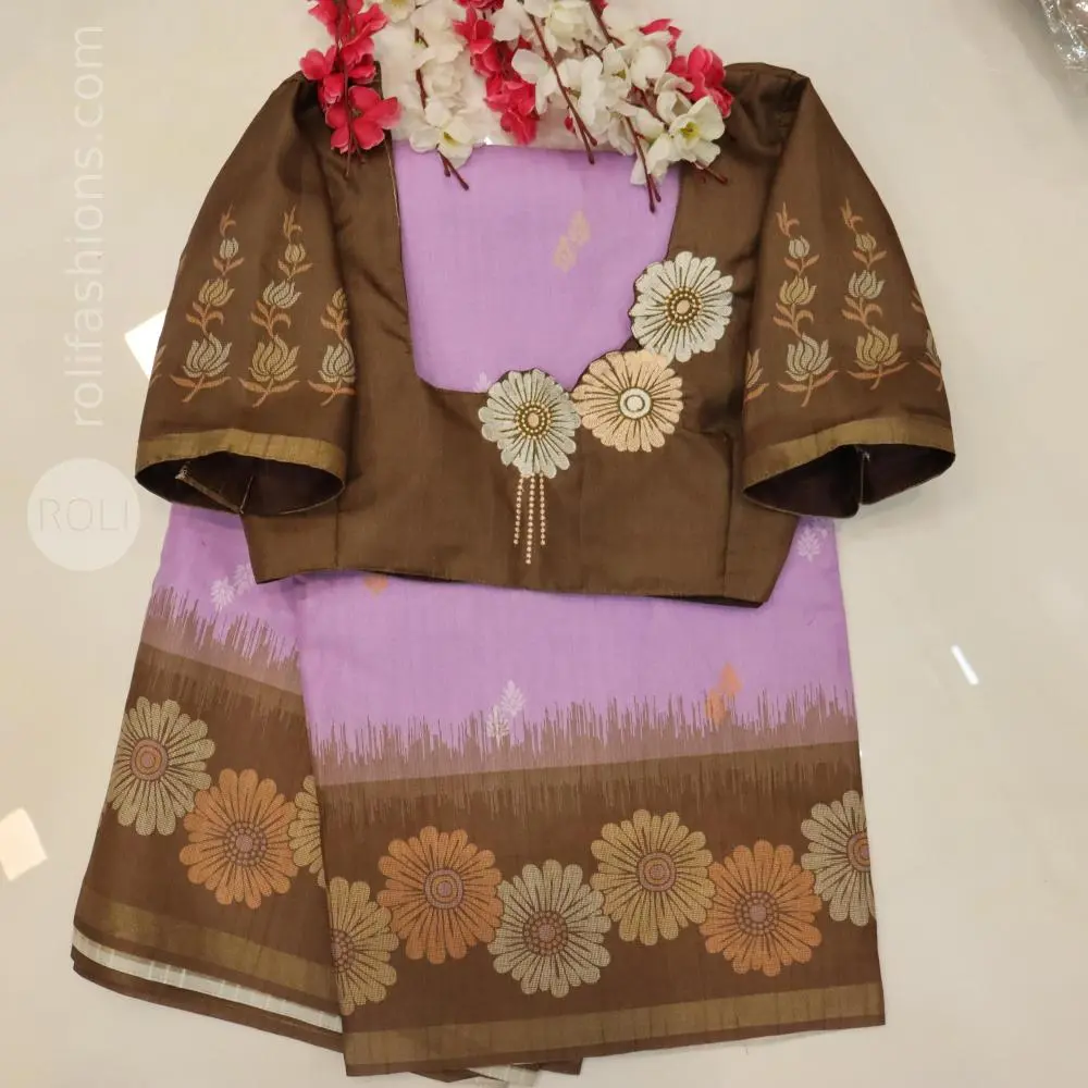 Rich chocolate brown paired with a soft lavender,lilac
