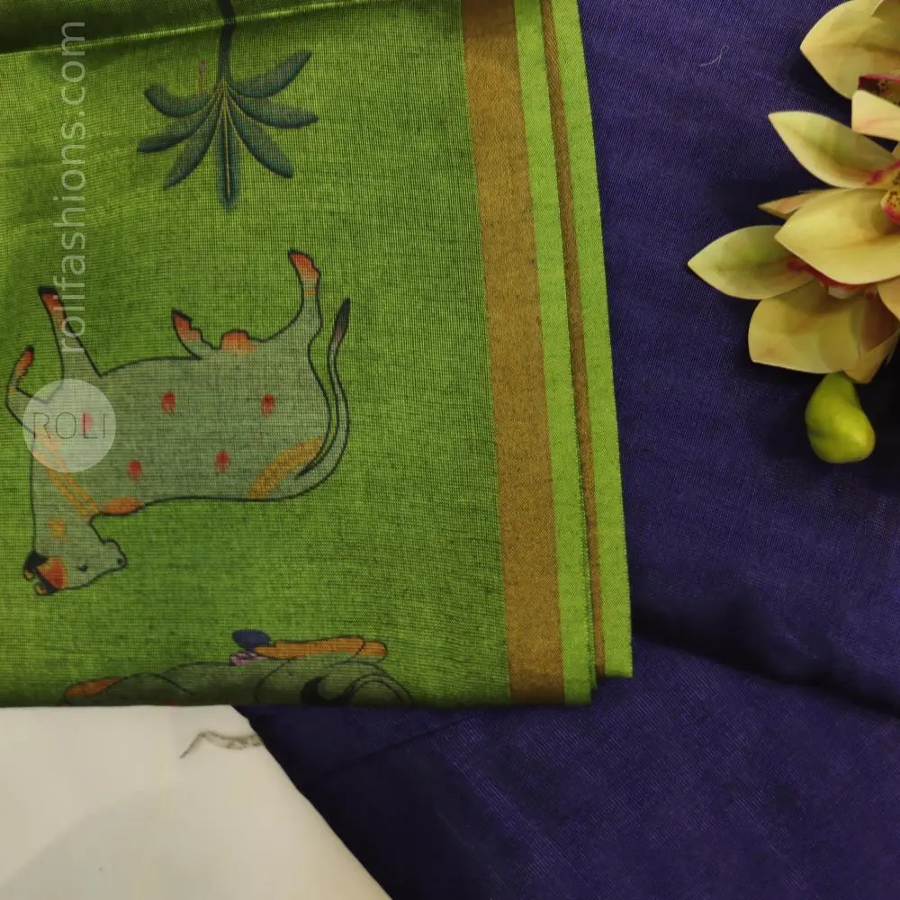 Dark violet saree withparrat green pallu and blouse
