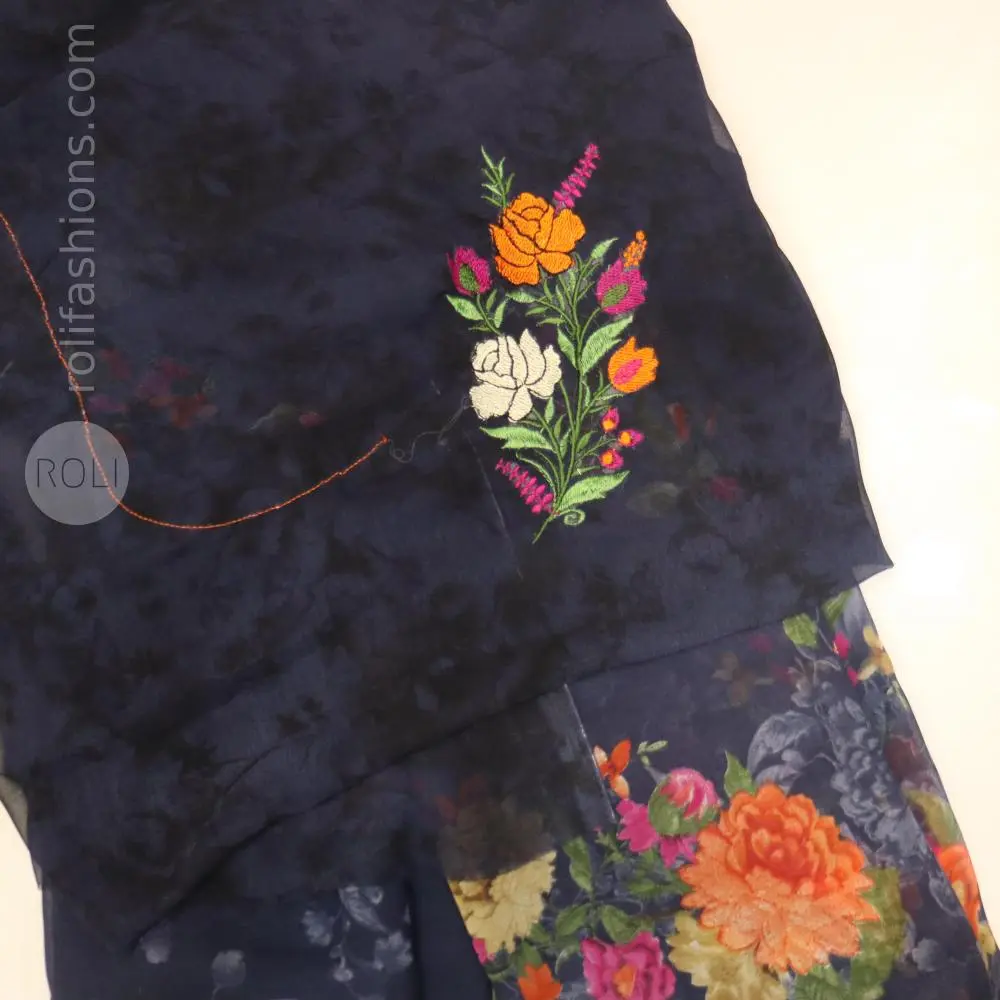 Elegant Charcoal Grey Floral Printed Saree with Embroidered Designer Blouse