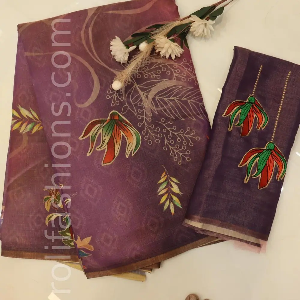 Three shades of purple saree with designer blouse