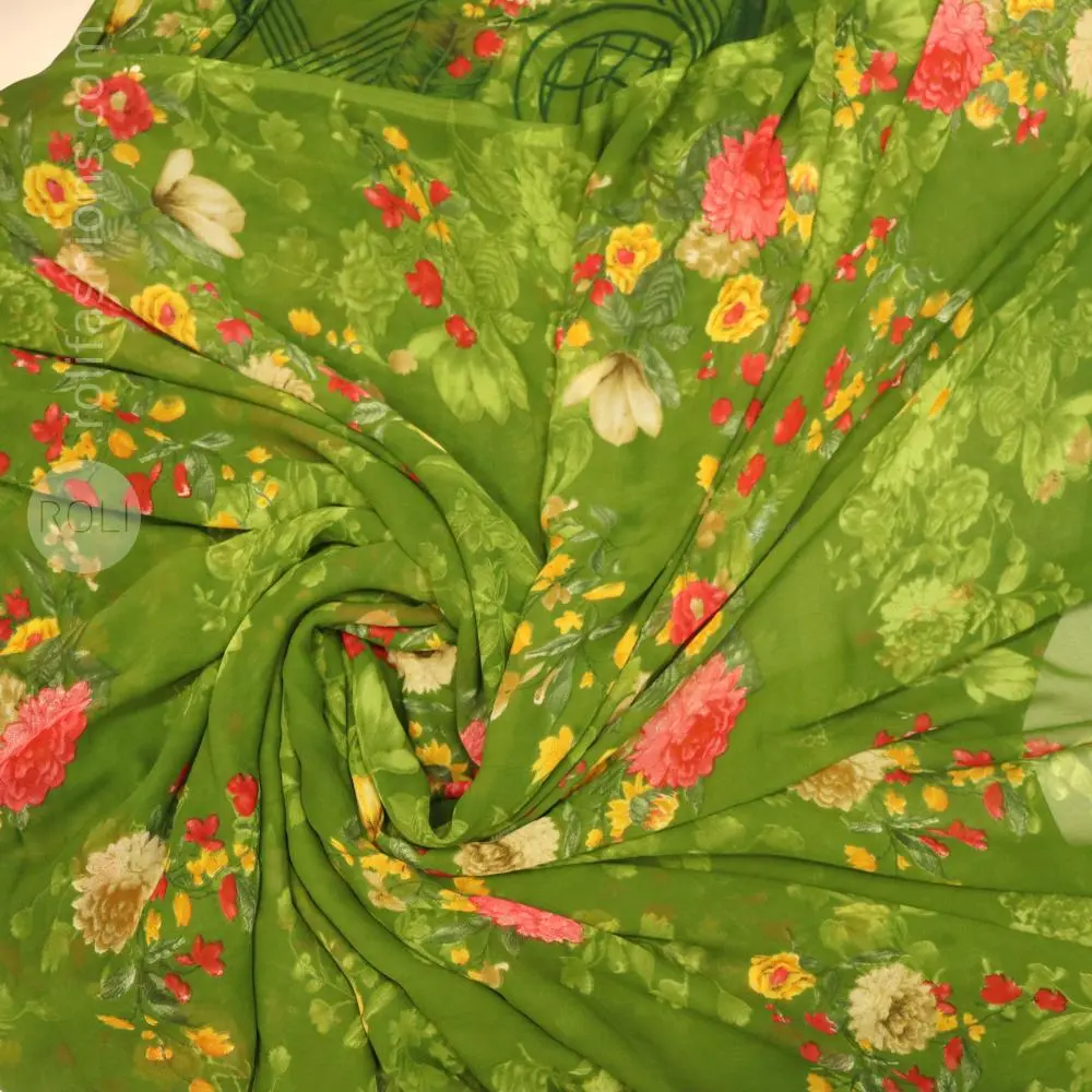 Green Floral Printed Saree with Embroidered Designer Blouse