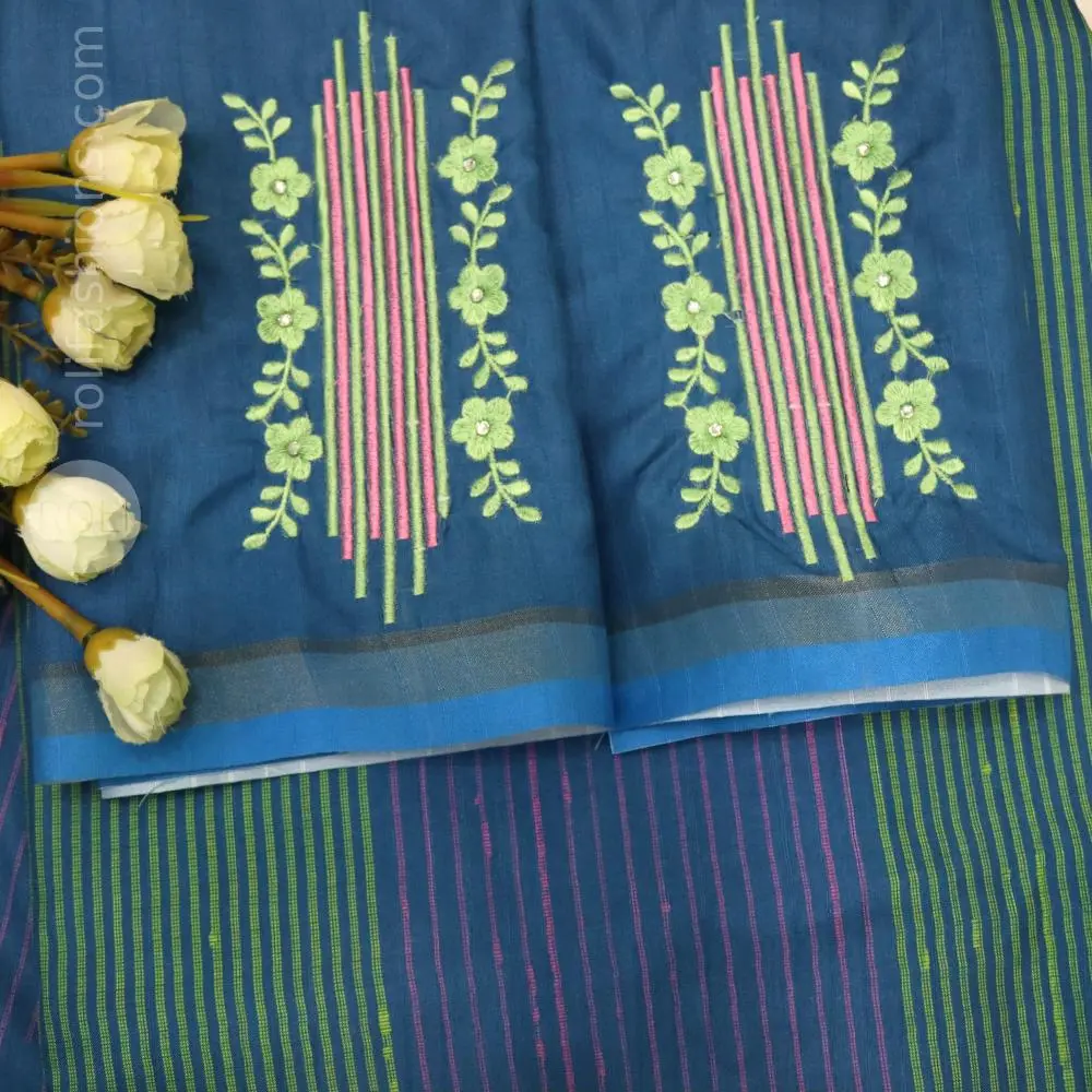Rich deep teal-blue with Rose pink stripes