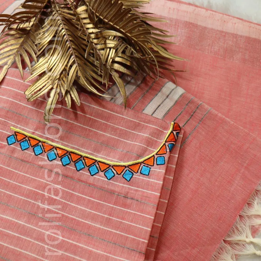 Flemingo peach cotton saree