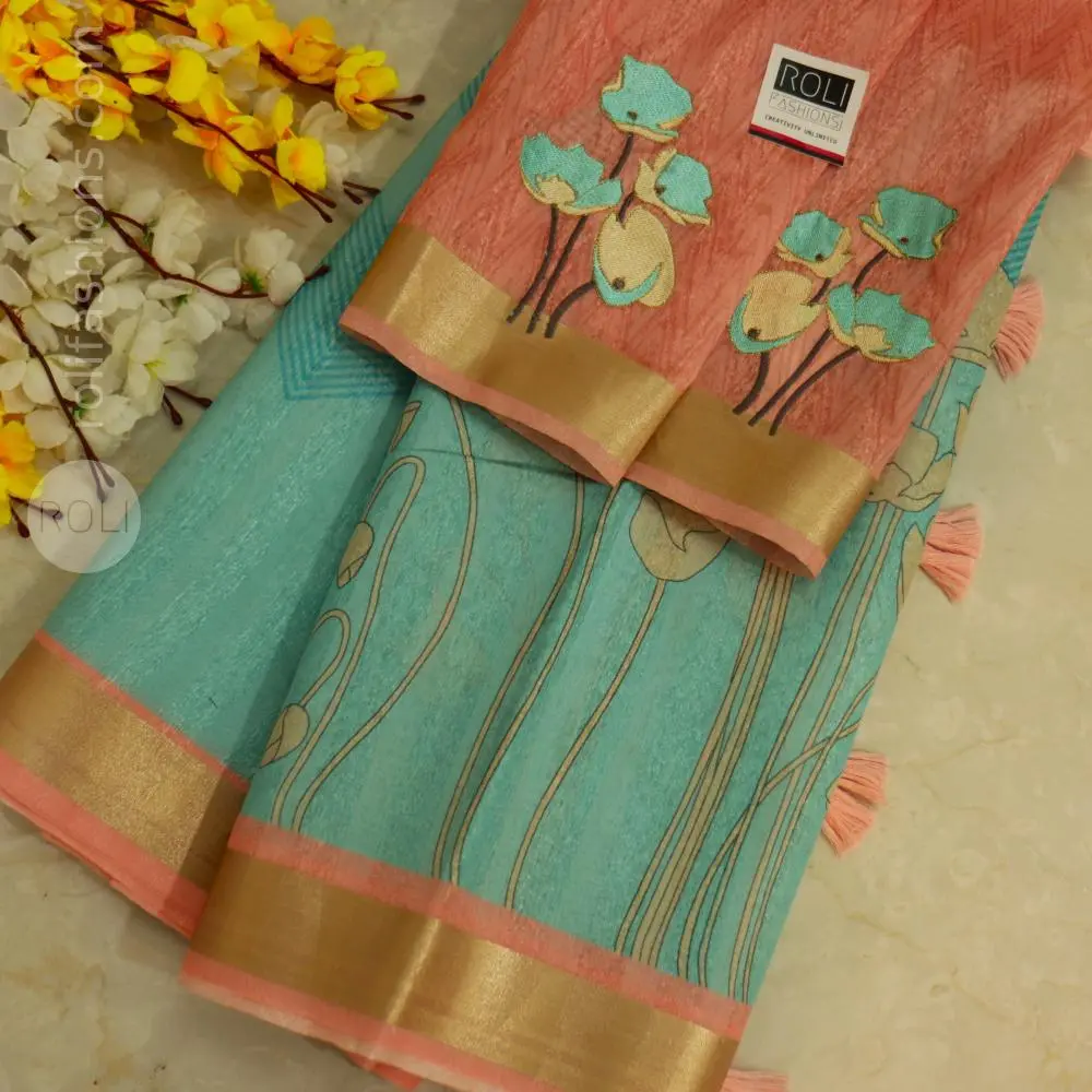 Aqua teal body paired with a dusty peach