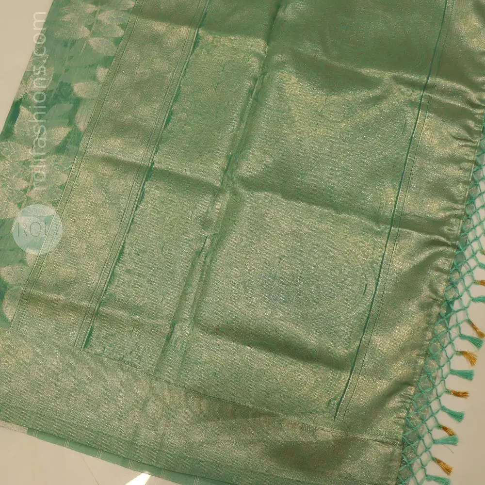 Stunning pastel green with silver and gold zari weaving