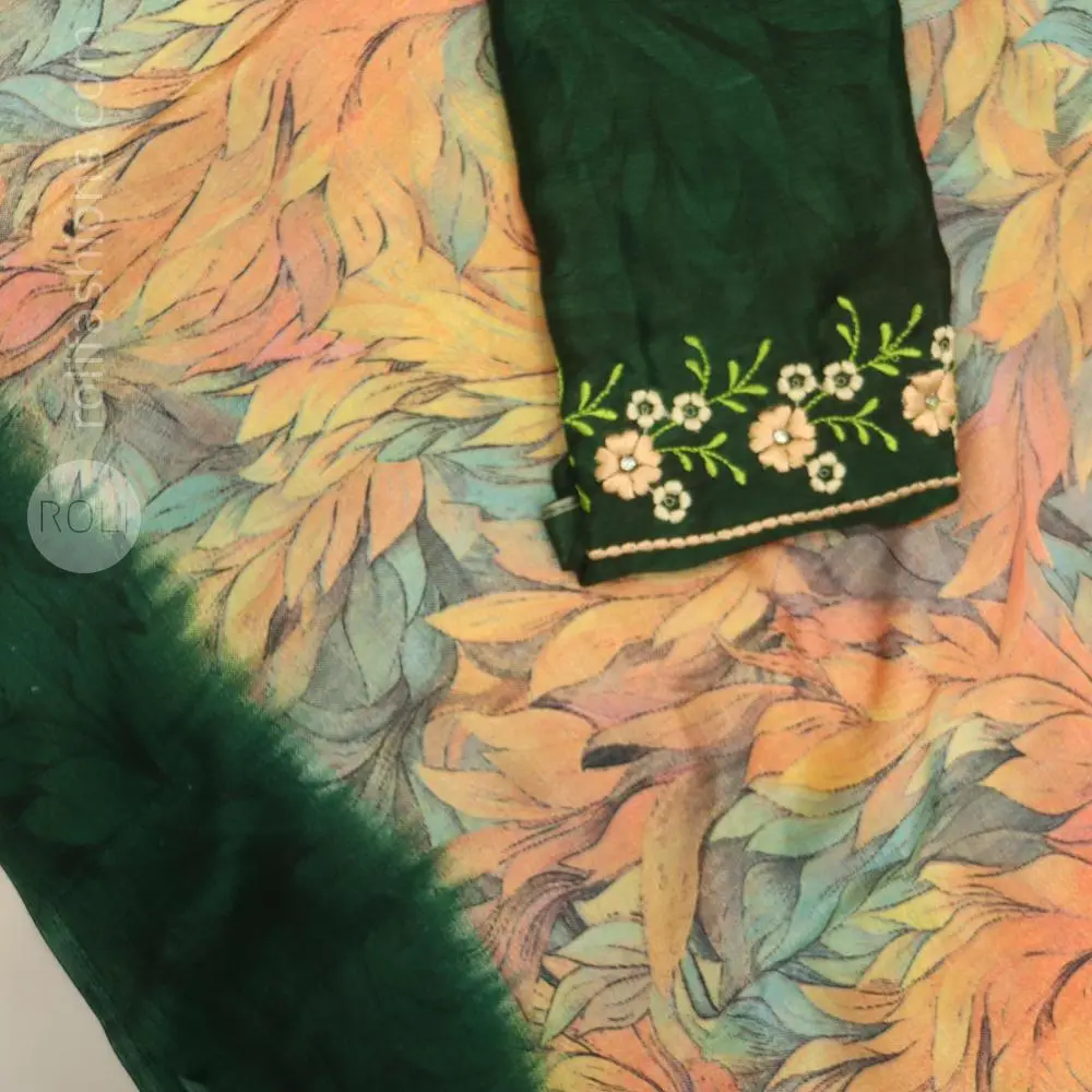 Multi colour floral body with Leafy green border